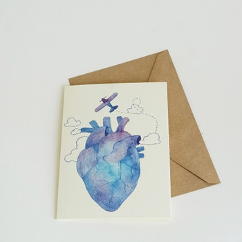 Kartka okolicznościowa - serce + samolot