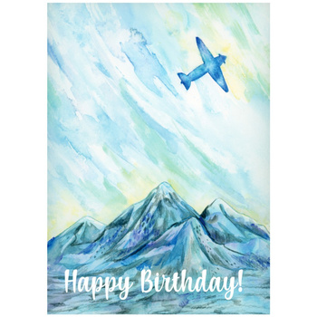 Kartka okolicznościowa - samolot w górach Happy Birthday